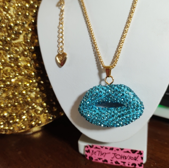 Betsey Johnson Jewelry - Betsey Johnson Blue Ice Rhinestone Lips  Necklace